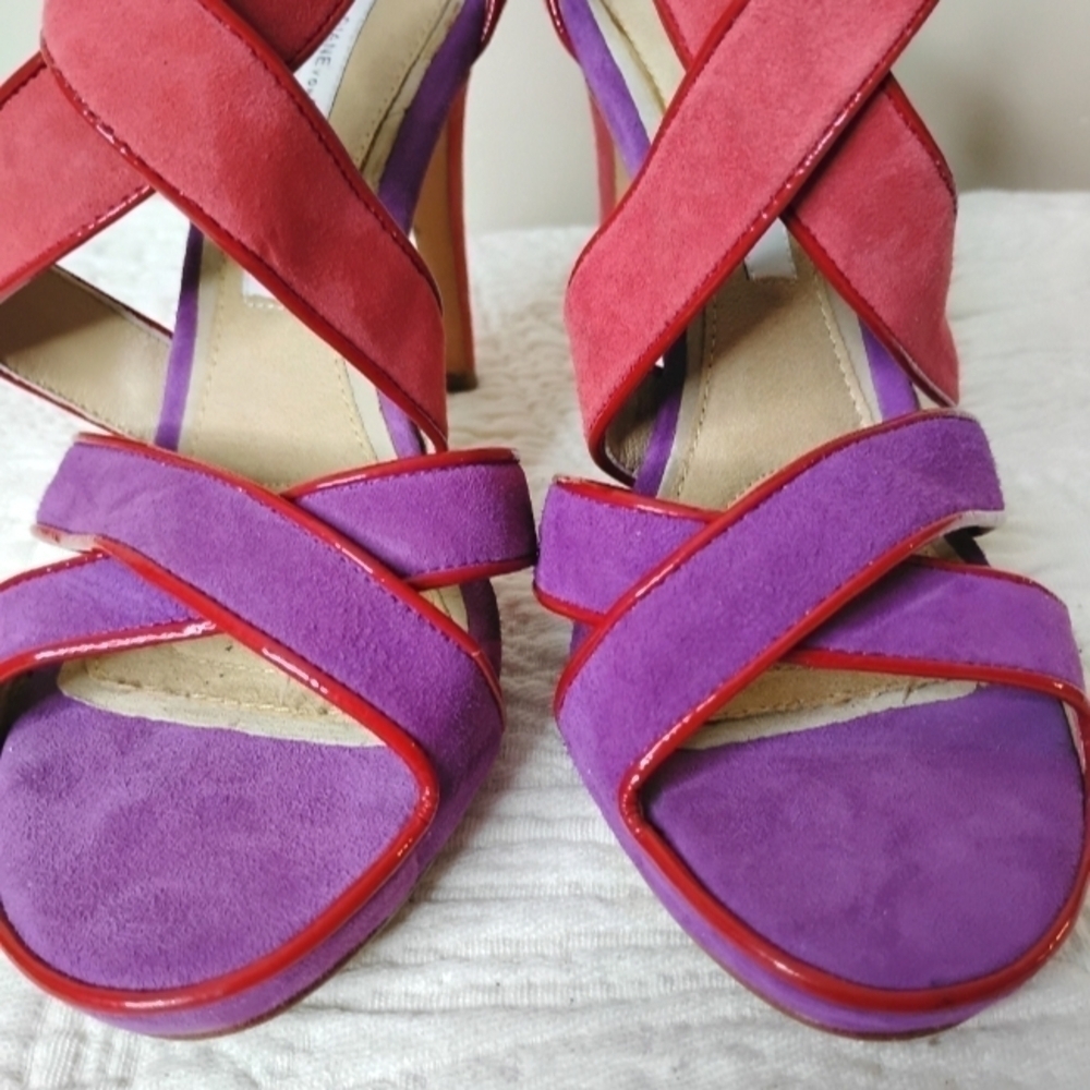 Diane von Furstenberg Suede Strappy Heels Size 6.5 DVF - Picture 5 of 9
